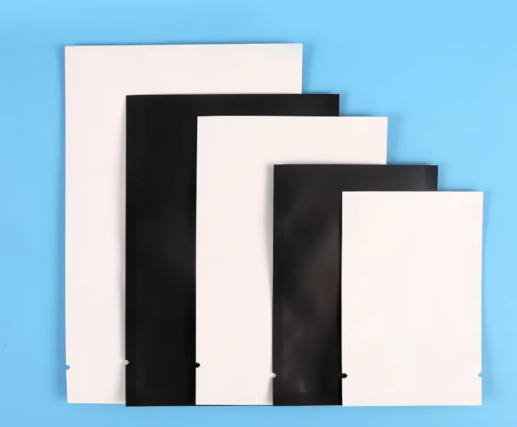 200PCS Matte Black White Open Top Aluminium Foil Bag DIY Coffee Powder Herbal Tea Heat Sealing Custom Logo Brand Storage Pouches