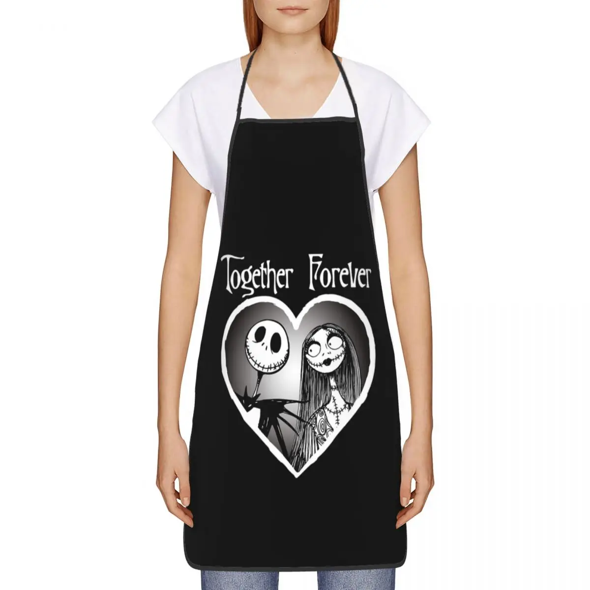 Custom Halloween Skull Jack Sally Apron Unisex Bib Nightmare Before Christmas Kitchen Cooking Tablier Cuisine Chef Painting