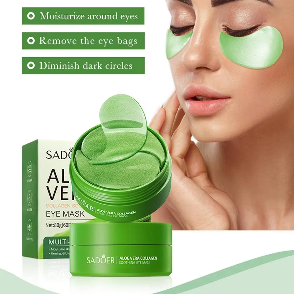 SADOER Aloe Vera Collagen Eye Mask Eye Anti Dark Circles Eyes Bags Hydrating Moisturizing Anti-Wrinkles Dryness Mask Patch