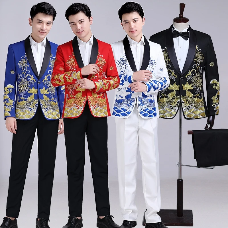 

2024 New Chinese Embroidered Suit Men's Wedding Clothes Groom Toast Set Annual Meeting Bar Singer Host Performance Jacket XH1440