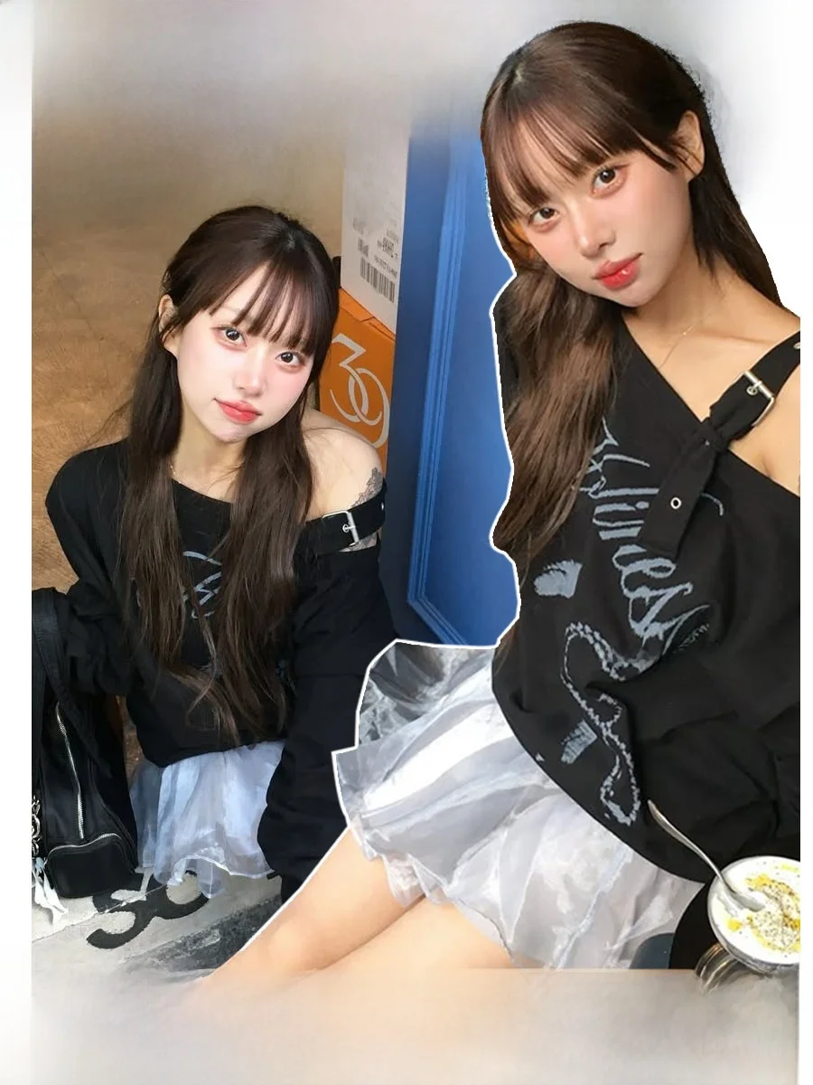 

Hanna Fancy Club Shoulder Hoodie Women Loose Lazy Style Long Sleeve Top Spring Autumn Korean Style Comfortable Cotton Sweatshirt