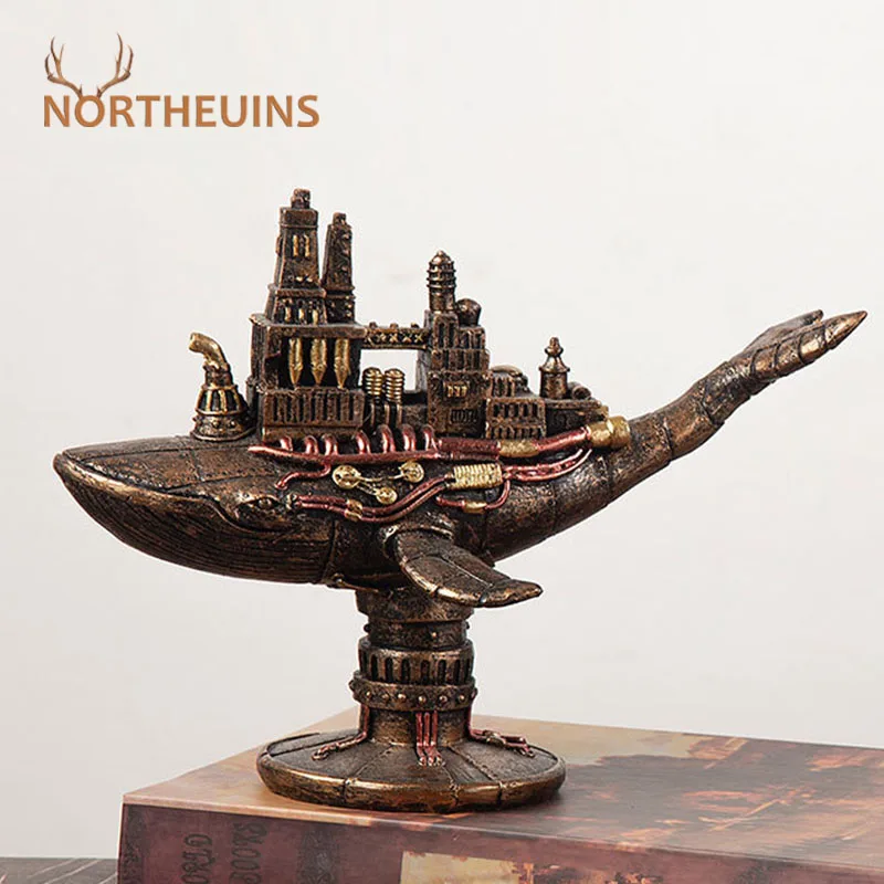 NORTHEUINS-figuras de resina Retro americana, accesorios de decoración de objetos, barco de ballena Punk, Steampunk, Interior, hogar, oficina