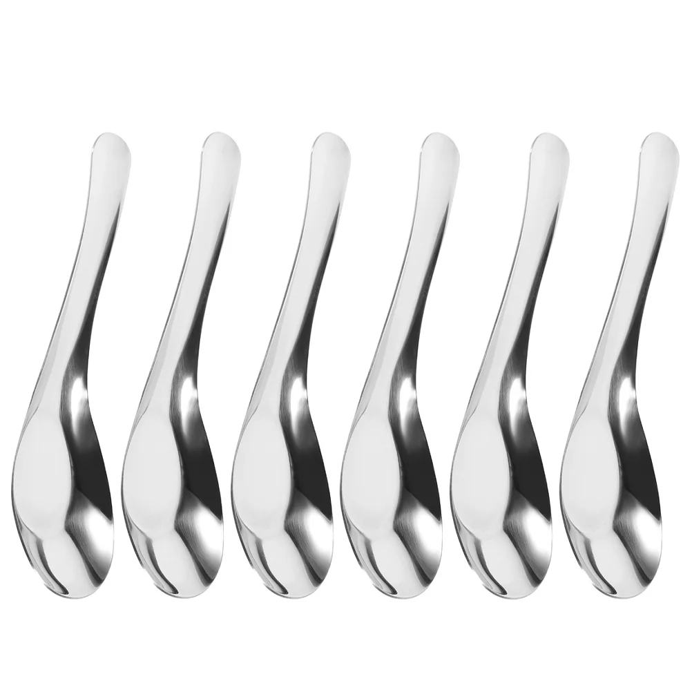 

6pcs Stainless Steel Flat Bottom Soup For Ramen Korean Kitchen Sugar Small Serving Spoons Tasting Spoon Set Asian Soup Spoon