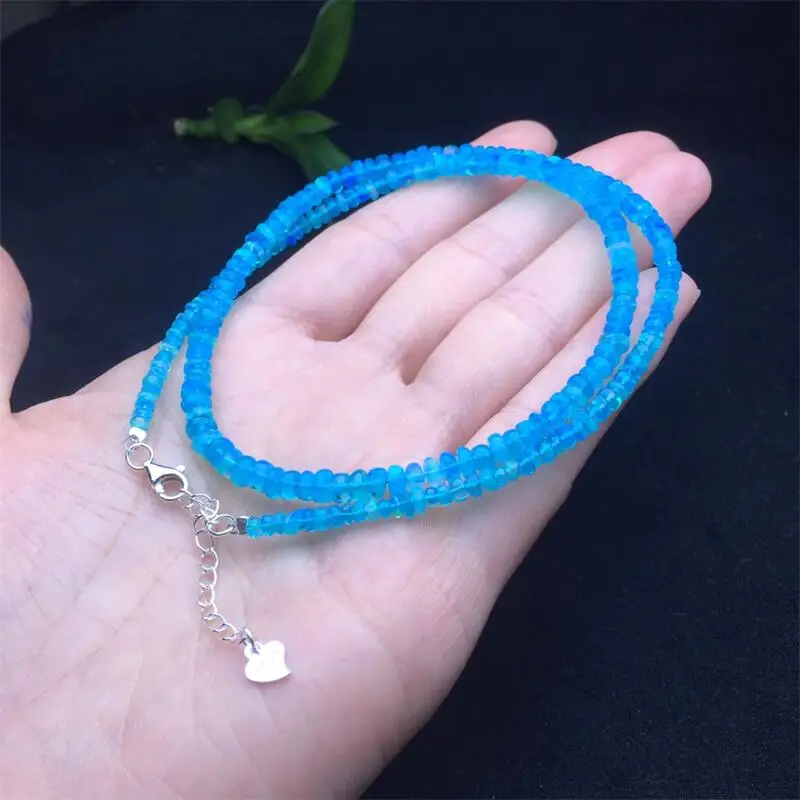 3.8MM Natural Blue Opal Collarbone Necklace Stone Pendant Clavicle Lady Fashion Jewelry Healing Fengshui Lucky Gift 1PCS