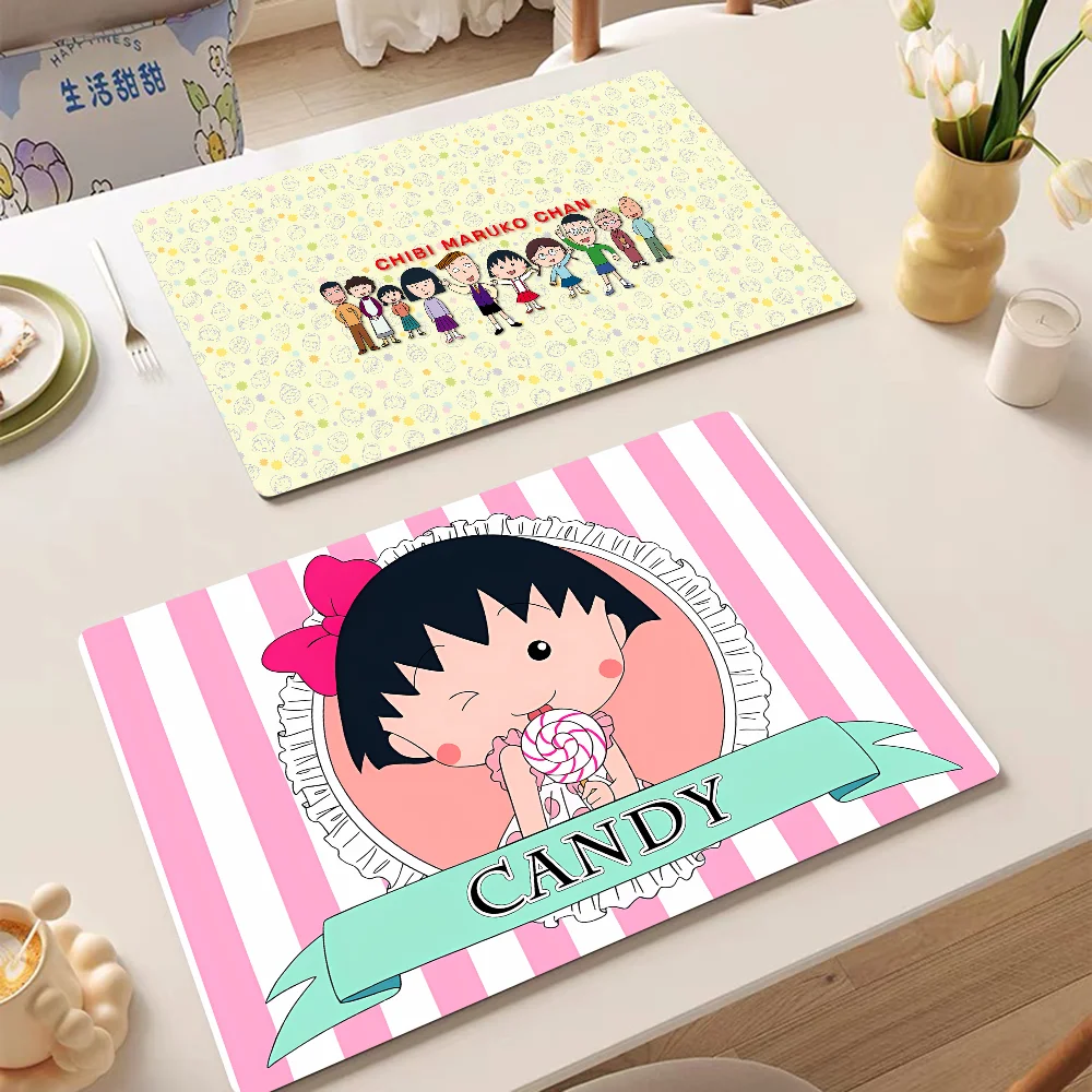 Catoon Chibi Maruko Chan Super Absorbent Coffee Mat Dish Draining Mat Large Kitchen Drying Mat Quick Dry Bathroom Drain Pad