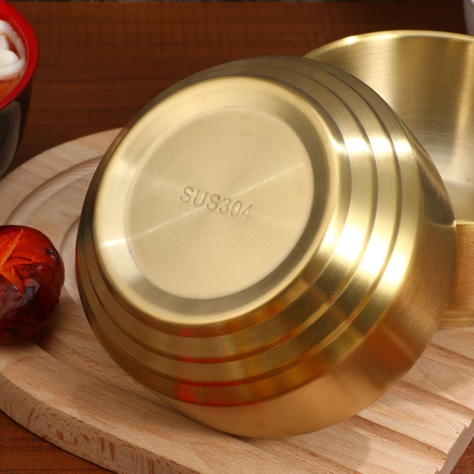 

2 pcs Stainless Steel Bowls Double Wall Insulated Heat Resistant Rice Soup Salad Serving Bowl Small Round Gold Kitchen Utensil