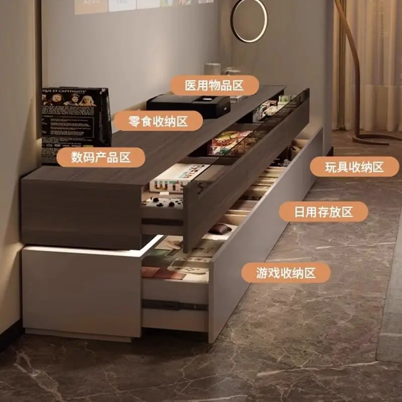 خزانة تلفزيون خفيفة فاخرة لغرفة المعيشة الراقية وطاولة قهوة من الأرض إلى السقف وخزانة تلفزيون من الخشب الصلب #3