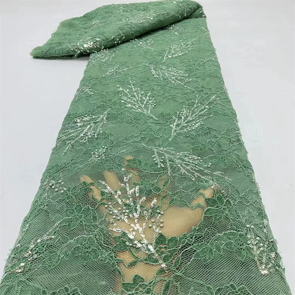 

African Lace Fabric 2024 High Quality French Luxury Tulle Lace Nigerian Sequins Net Lace Fabric For Wedding Dress 5Yard hx-0225