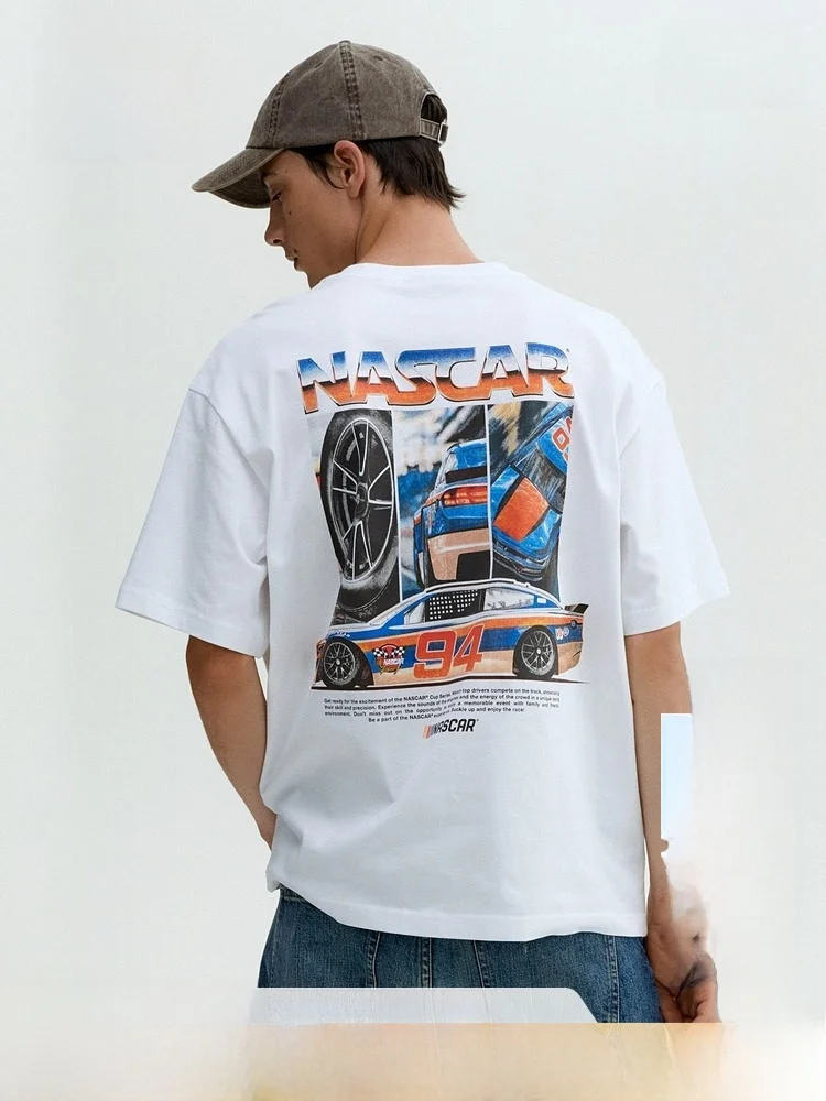 

Футболка унисекс NASCAR H&M свободного кроя с коротким рукавом и круглым вырезом, хлопковая, влагоотводящая, повседневная, для мужчин и женщин
