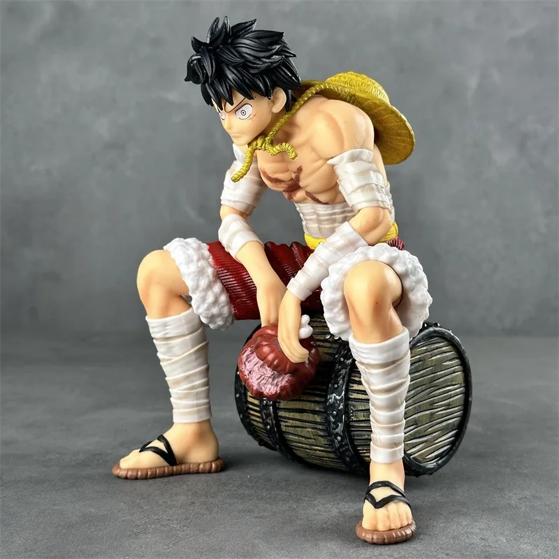 2025 جديد 19 سنتيمتر قطعة واحدة لوفي برميل نبيذ ضمادة الجلوس الموقف تمثال جمع سطح المكتب زينة زخرفية الهدايا #3