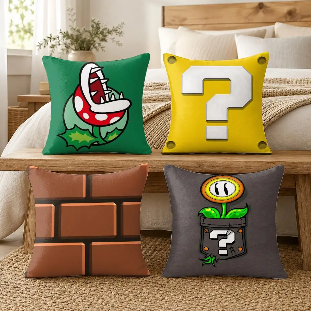 M-MarioS Cute Logo Cartoon Game Cushion Cover Square Pillow Bedroom Sofa Leisure Comfort Living Room Home Decoration 40X40