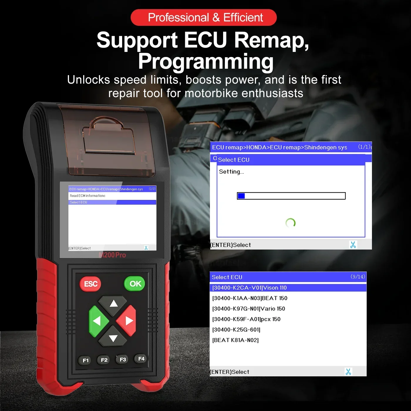 JDiag M200 Pro Diagnostic Tool Standard Version with Honda ECU Remap Motorcycle Scanner Battery Tester ABS System Test Fault Cod