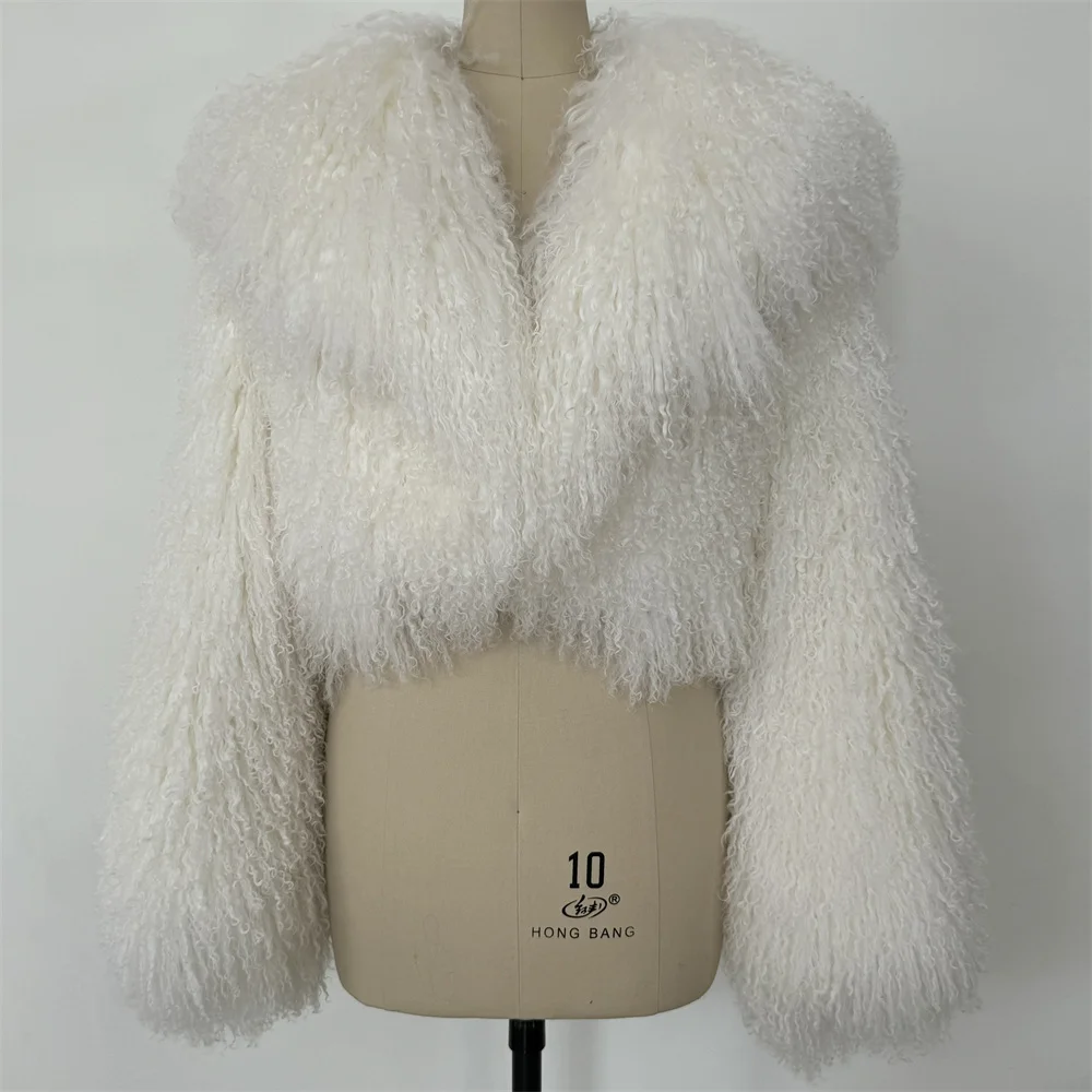 Giacca invernale da donna calda e soffice, cappotto di pelliccia mongola autunnale femminile, colletto rovesciato grande, cappotto corto in vera pelliccia
