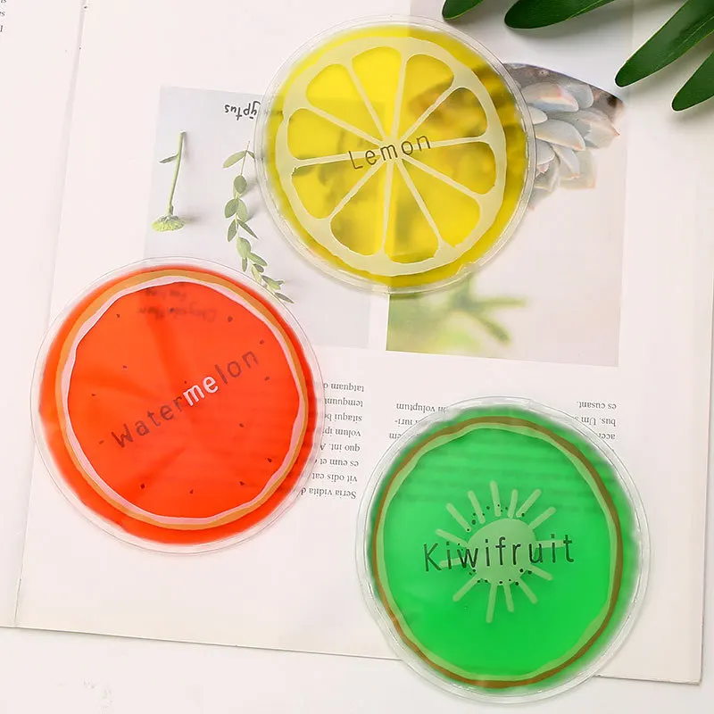 3pcs Round Iced Pack Reusable Ice Compress Bag Cooler Cooling Bags Portable Lower Temperature Fever Down Patches Fruit Design