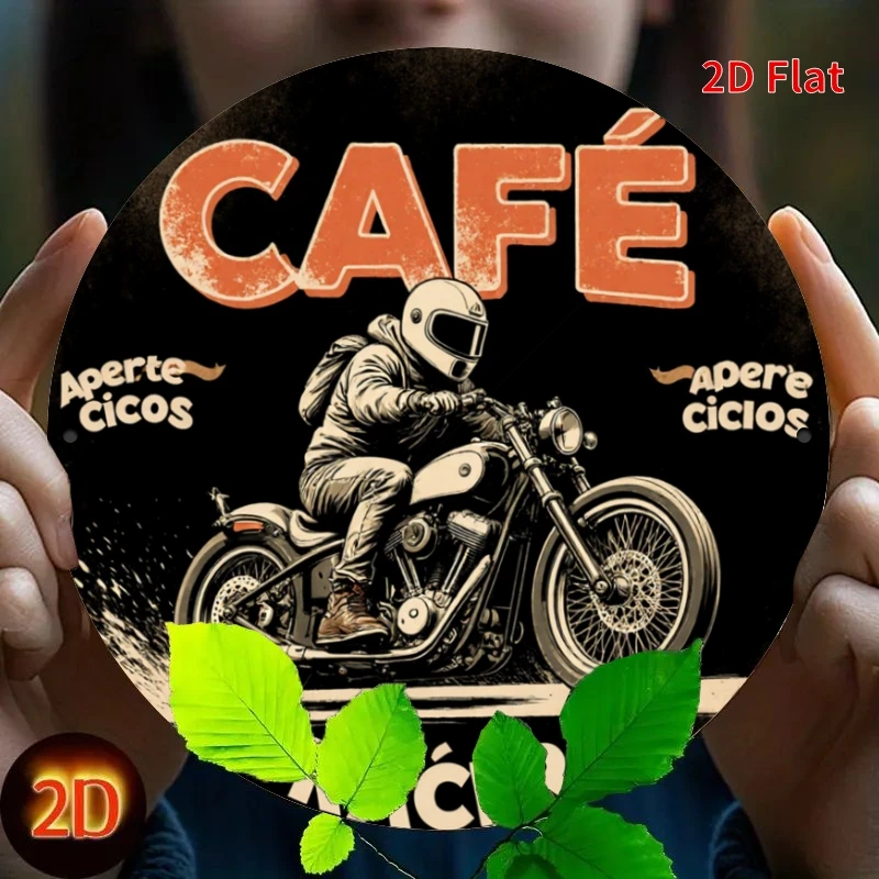 2D Flach, 1 Stück [2Dfalt] Coffee Rider Retro Motorrad Wandschild - Vintage Aluminium Metallschild Geeignet für Zuhause, Garage