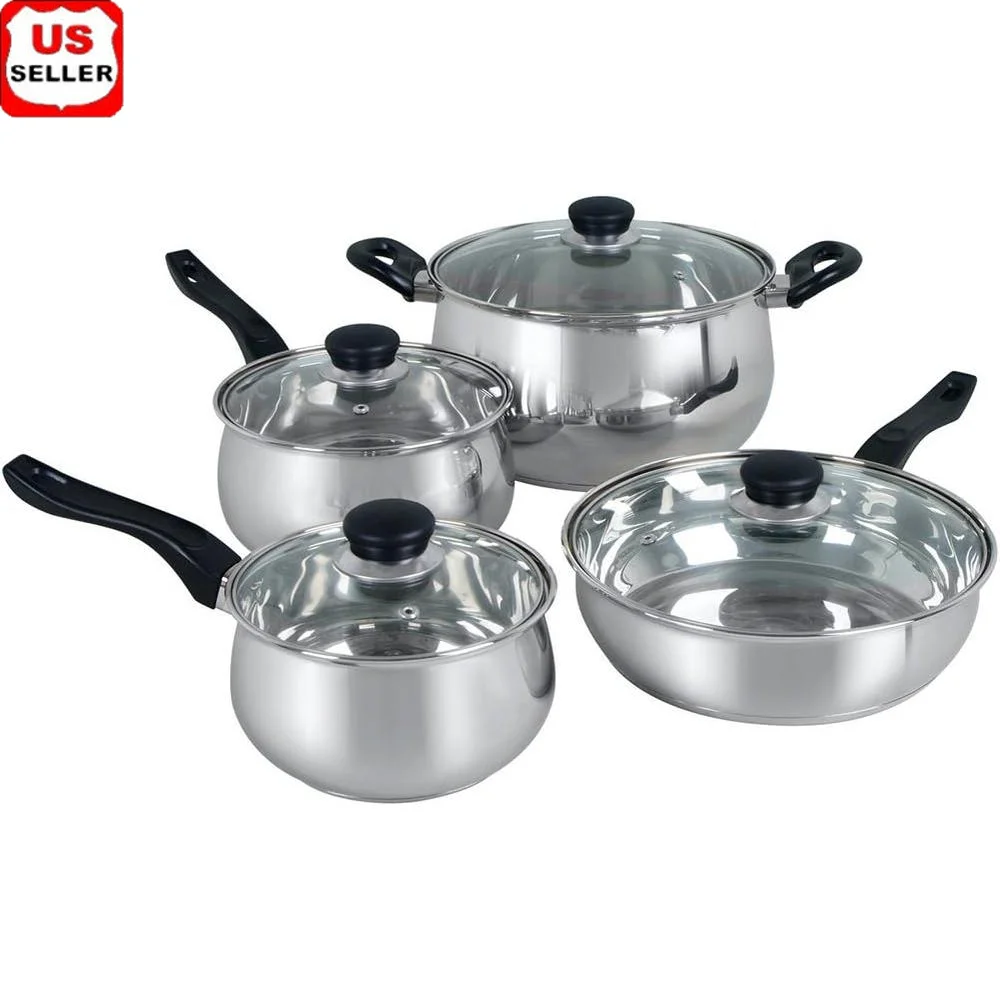 

Stainless Steel Cookware Set 8 Piece Durable Kitchen Cookware Dishwasher Safe Includes Fry Pan Sauce Pan Dutch Oven Saute Pan