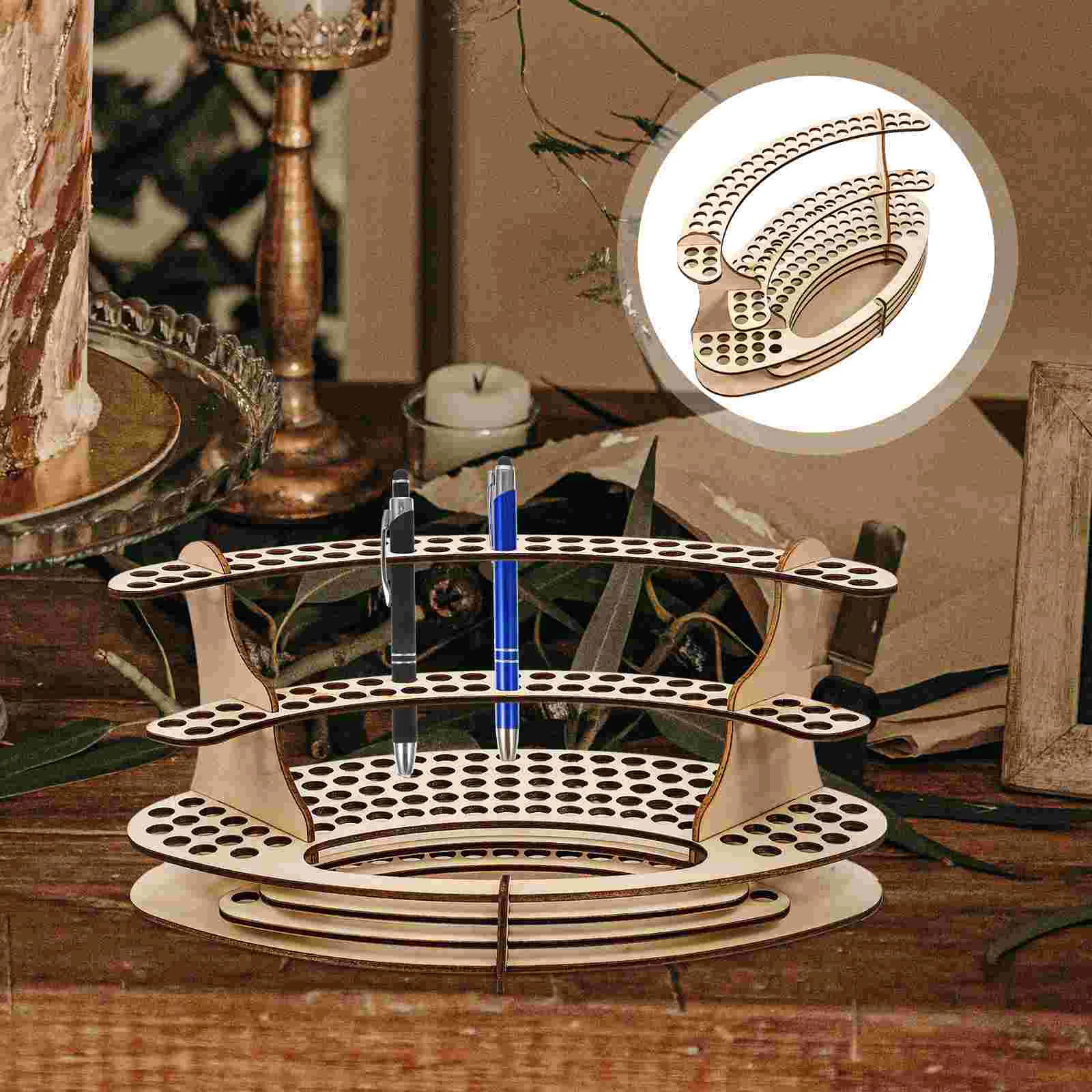 

DIY Wooden Pen Holder Crayon Stand Nail Stuff Organizer Lipstick Display Eyeliner Shelves Desktop Pencil Storage Penholder
