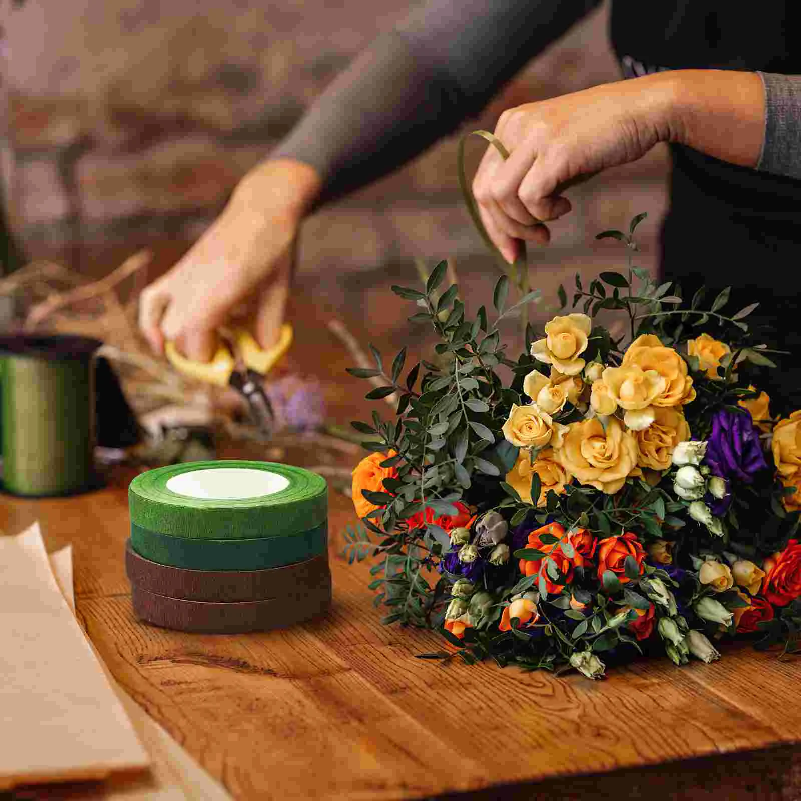 4 rolos de 30 jardas de largura verde escuro fitas florais fita adesiva de embalagem para buquê haste envoltório florista fita (verde escuro + verde claro +