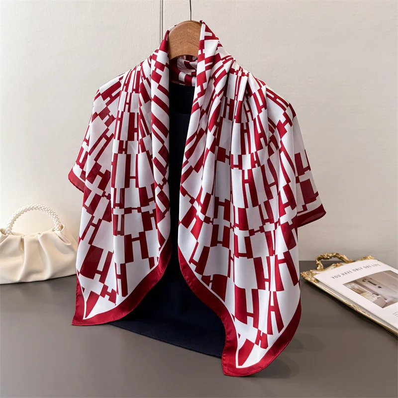 

New Luxury Brand Silk Scarves Women Office Square Scarf Shawl Wrap Neck Hair Hijab Kerchief Foulard Neckerchief Echarpes Bufanda