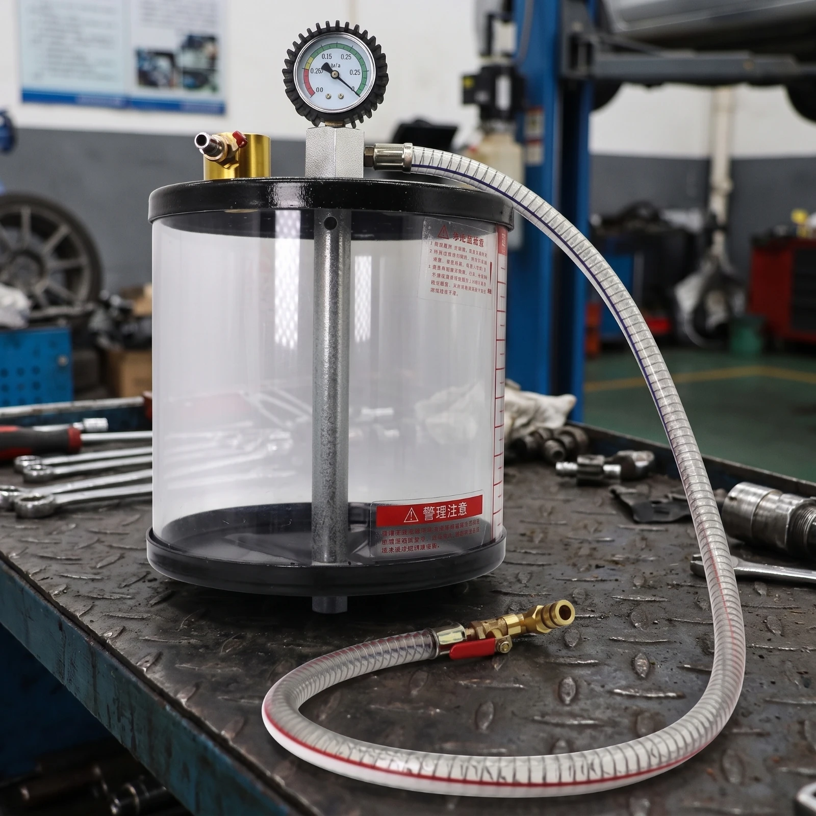 Oil Collection Cup with Pressure Gauge Graduated Measuring Chamber for Auto Technicians, Workshops