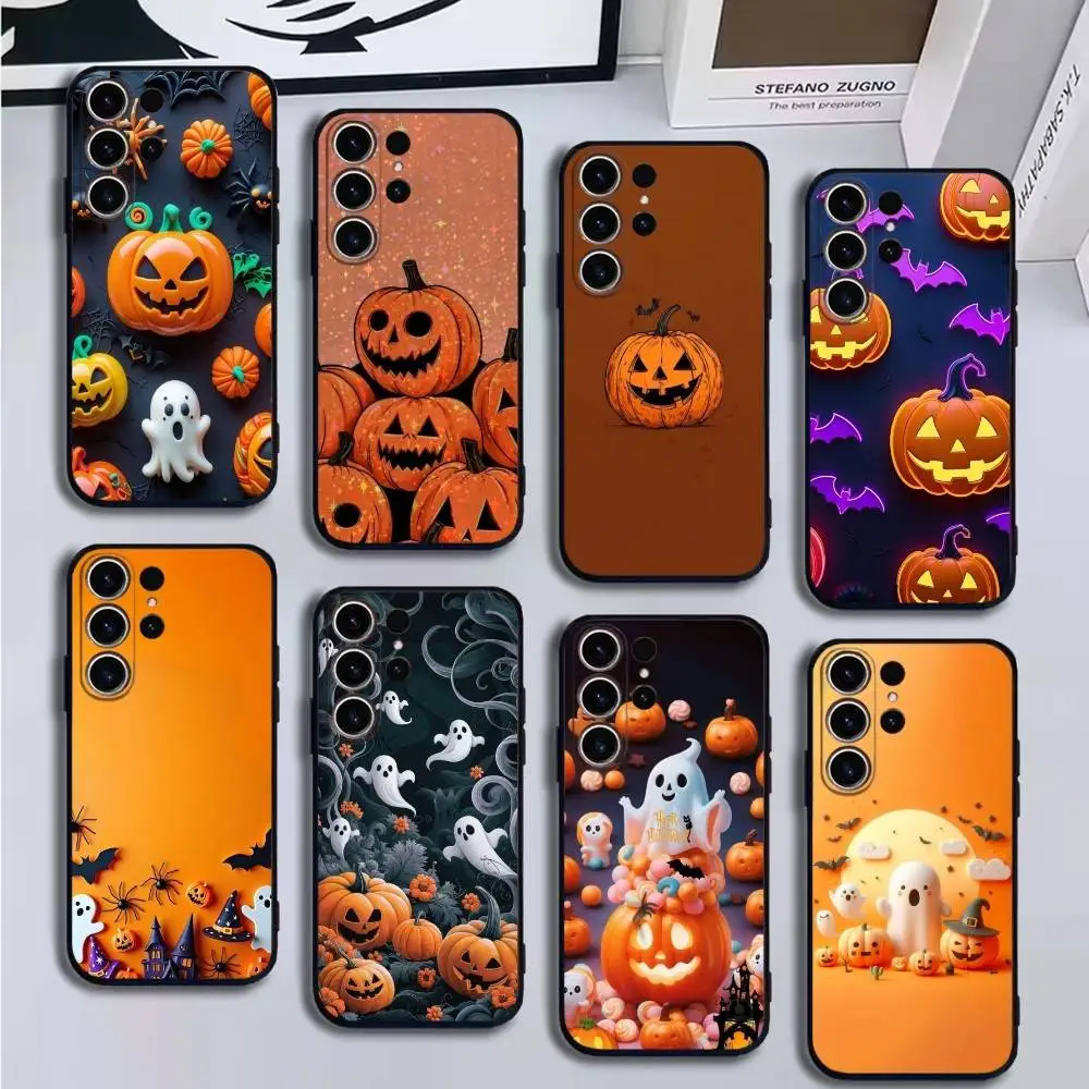 

Halloween Funny Pumpkin Phone Case For SamsungS25,24,21,22,23,30,Ultra,20,Plus,Fe,Lite,Note,10,9,Soft Black Cover