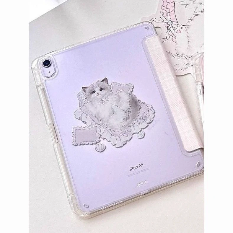 Kawaii Lazy Puppet Cat Y2K Y-Fold Tablet Case For iPad Pro 11 12.9 13 A16 M2 M4 M3 M5 5/6/7/8/9/10/11th Mini Air 3 4 5 6 7 Cover