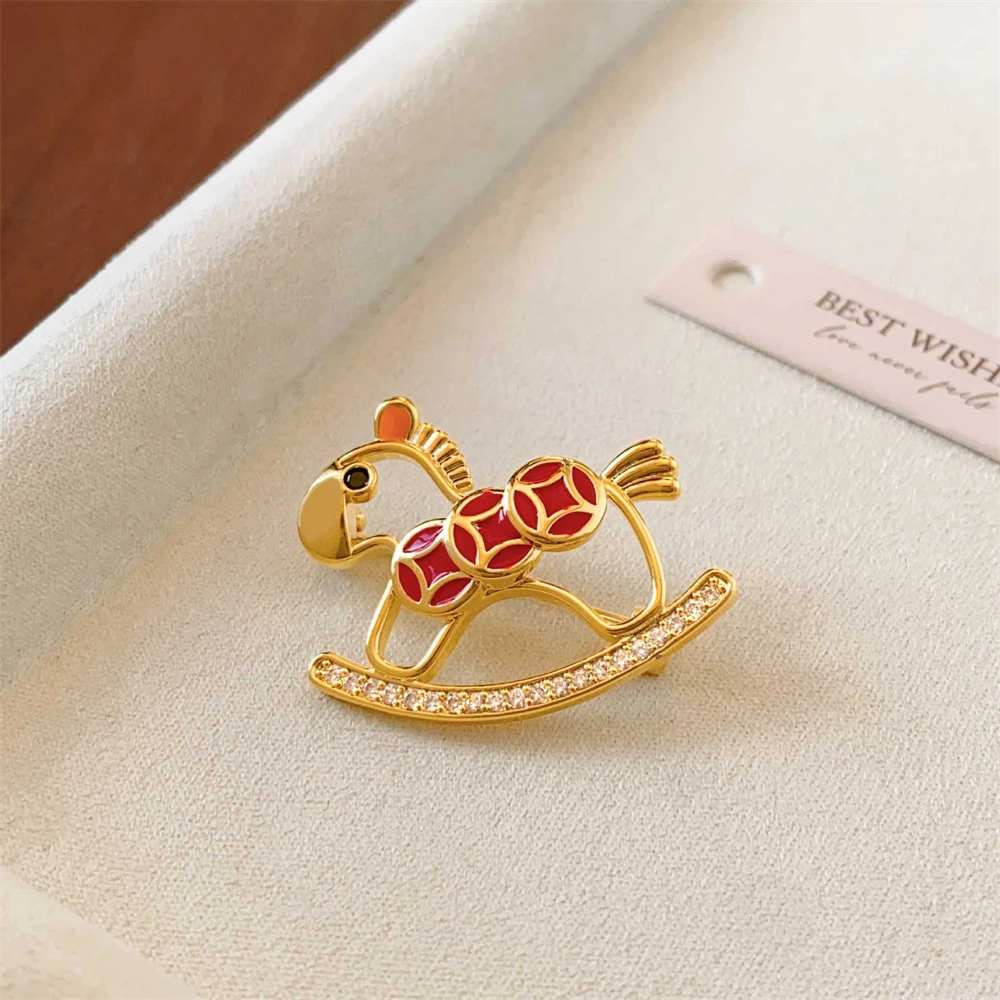 2025 موضة الحصان دبوس النمط الصيني الكرتون حجر الراين أسود أبيض الخيول الحيوان المينا دبابيس ظهره دبابيس الهدايا #3