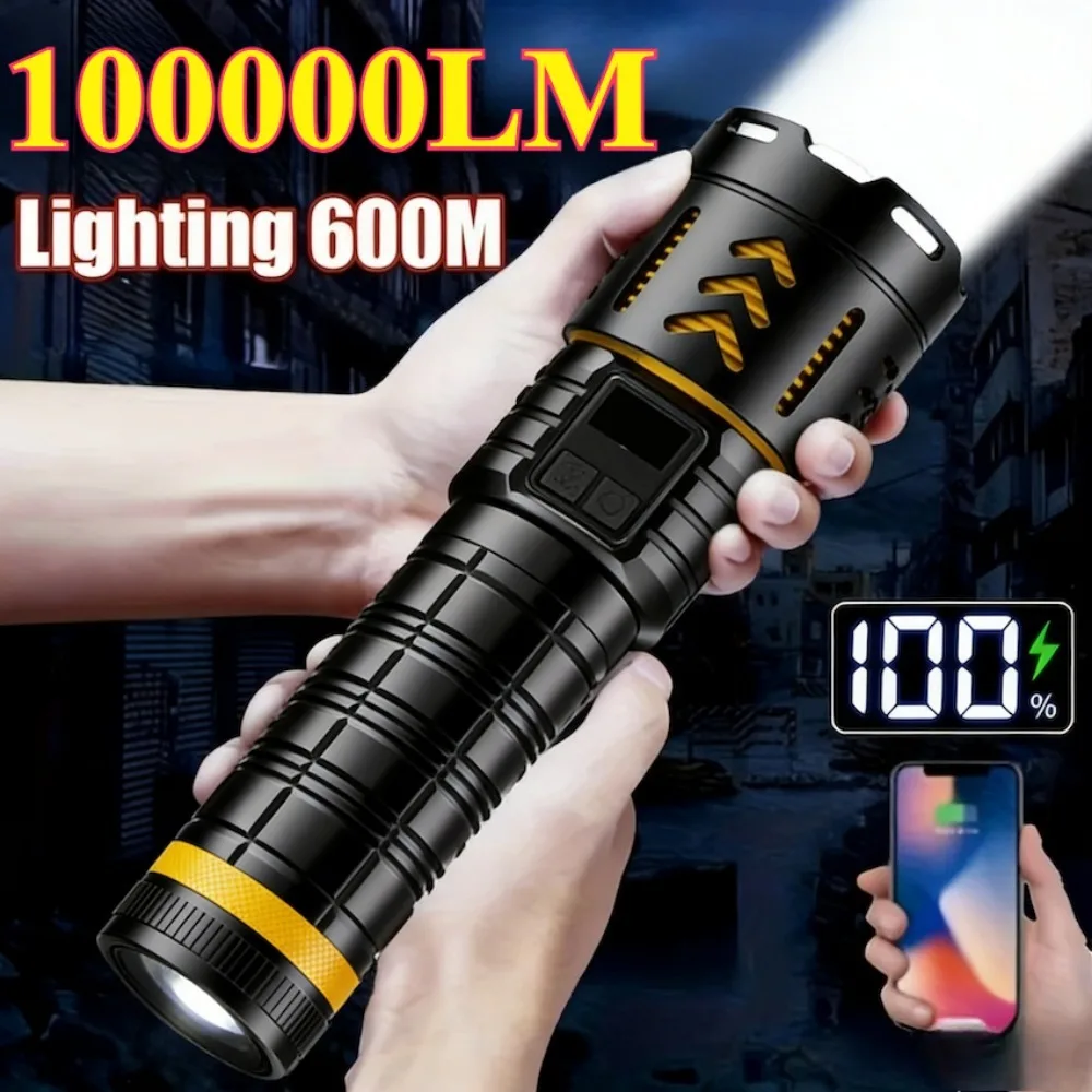 

Superbright LED Flashlight USB Charging Long Range 600M Tactical Torch Zoom Work Lamp Ideal for Outdoor Camping Fishing