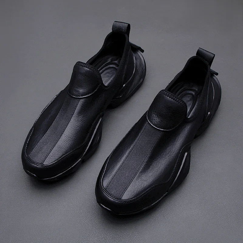 European station spring men\'s shoes sneakers 2024 new lightweight thick sole casual shoes fashion leather breathable board shoes