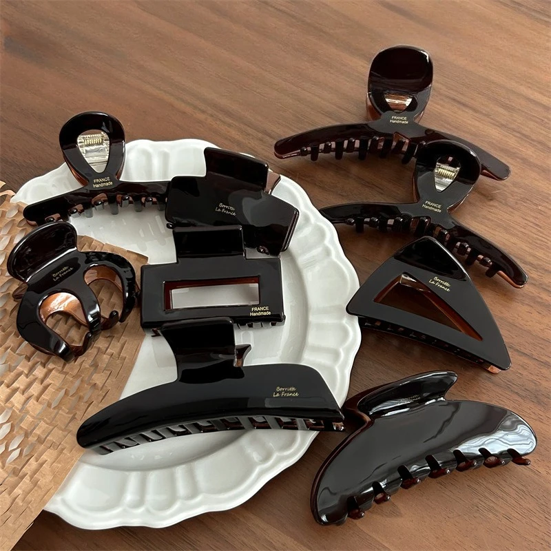 

Deep Coffee Chocolate Large Grip Clip Temperament Brown Acetate Rear Head Shark Clip