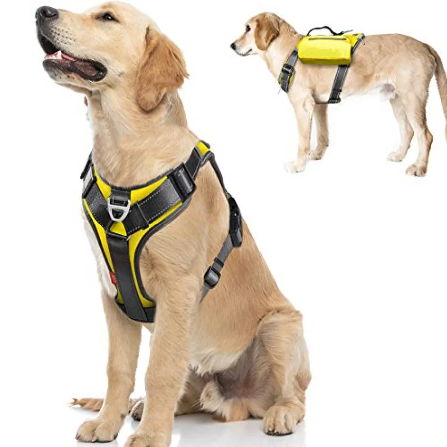 

Dog Harness Multi-Functional No-Pull Pet Vest Harness with Saddle Bags Backpack Front Leash Clip Adjustable Soft Padded Reflect