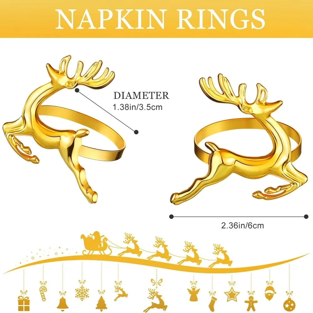 1/4pc Deer Napkin Rings Silver Christmas Antler Reindeer Napkin Holders for Cloth Napkins Holiday Dinner Party Table Decoration