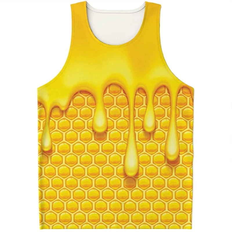 Bee Honeycomb Graphic Tank Top For Men Fashion 3D Printed Yellow Bees Vest Stree Loose Waistcoat Boy Sleeveless Undershirt Tops