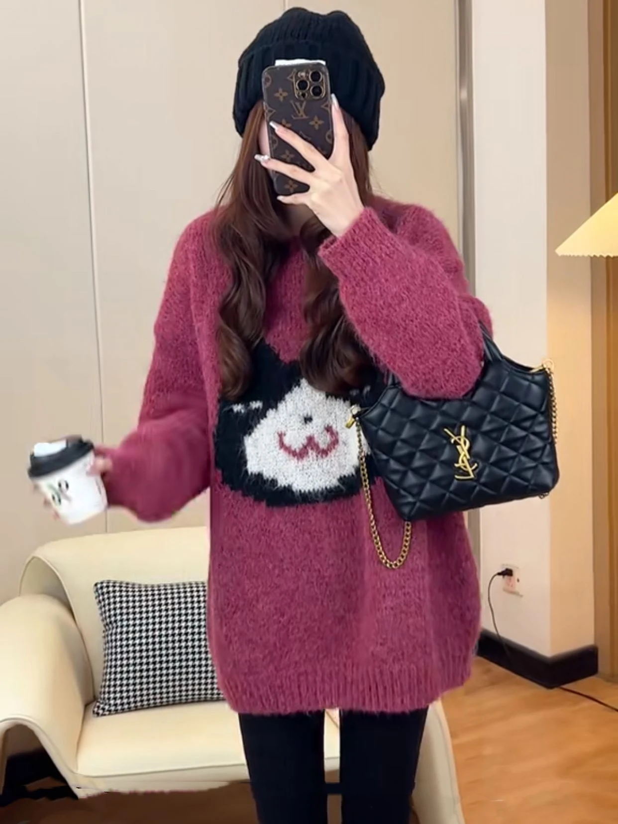 

Женский вязаный свитер с рисунком Lazy Sle, круглый пуловер Ne, винтажный аромат Гонконга, возрастной дизайн, осень-зима, новинка ...