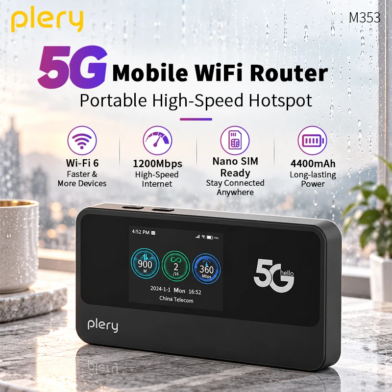 PLERY Portable 4G/5G Mobile WiFi Router 1200Mbps 4G LTE Wireless Pocket MiFi Modem with Sim Card Slot for Mobile Hotspot