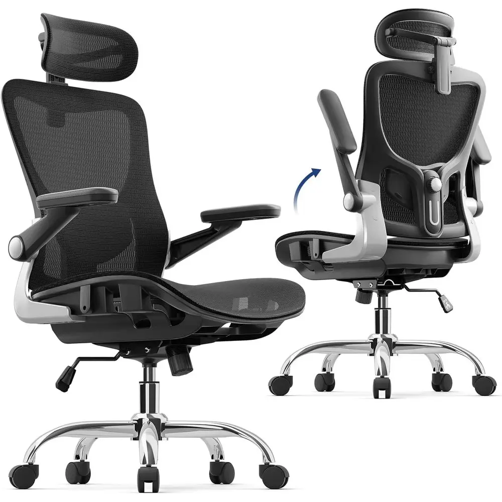 Ergonomic Oice Chair, Mesh Seat Cushion with 3D Armrests and 3D rest, Adjustable Lumbar Support with 90-120° Rocking unction, Bl