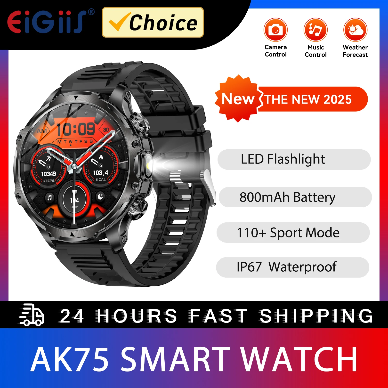 

EIGIIS 2025 New Military Smart Watch for Men1.85’’ Smartwatch Heart Rate SpO2 Sleep Monitor Compatible with iPhone and Android