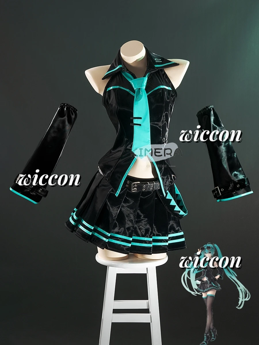 Disfraz de Cosplay de Anime Mikuu 16th, conjunto de uniformes negros MlKU 16th, gafas de vestir, peluca de Navidad para mujeres y niñas