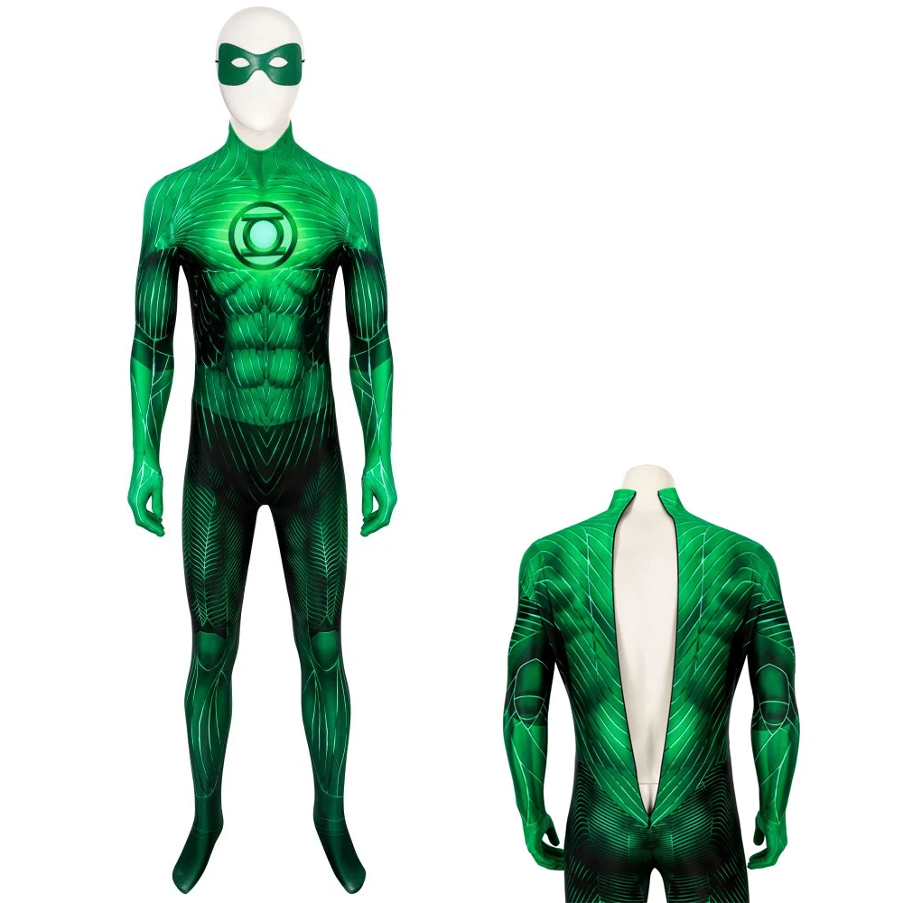 Adult Male Green Superhero Role-Playing Costume Lantern Hall Tight Fitting Jumpsuit Zentai Costume Halloween Makeup Ball Tight