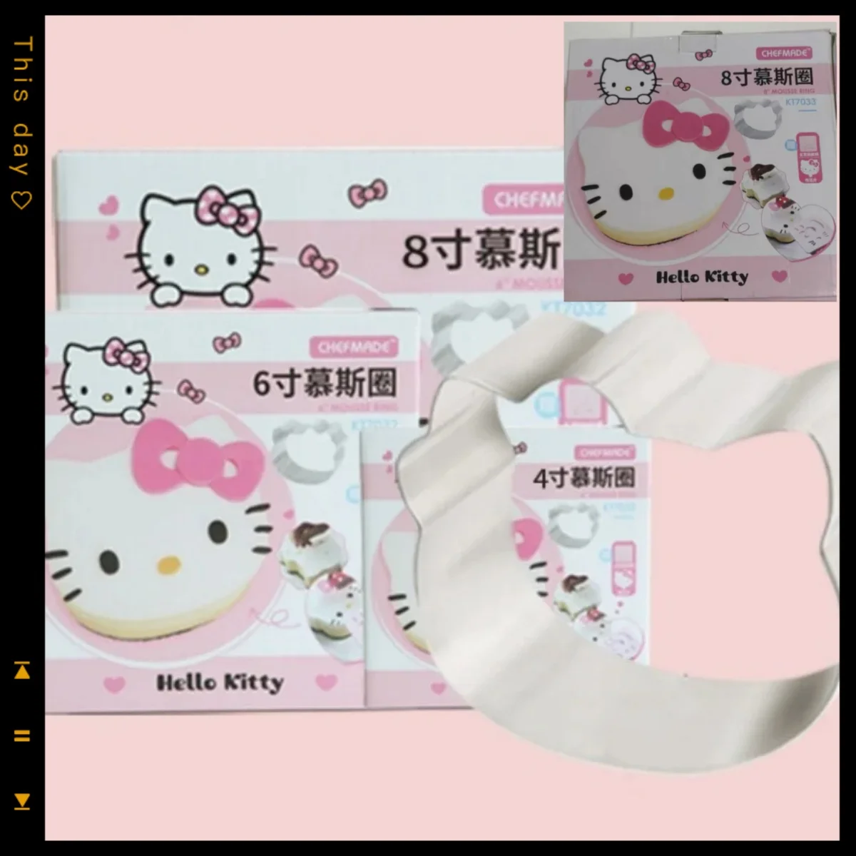 

Kawaii hello kitty anime peripherals cute stainless steel 4/6/8 inch cake mold three-piece set cartoon doll model wholesale