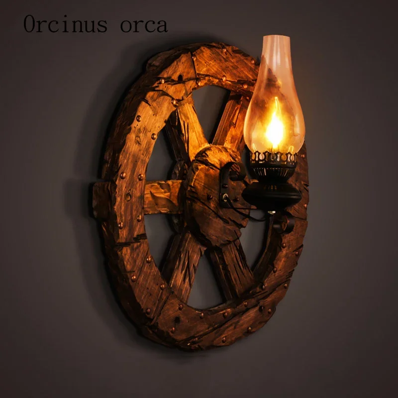 American retro corridor coffee restaurant network bedside study candlestick glass solid wood decorative wall lamp