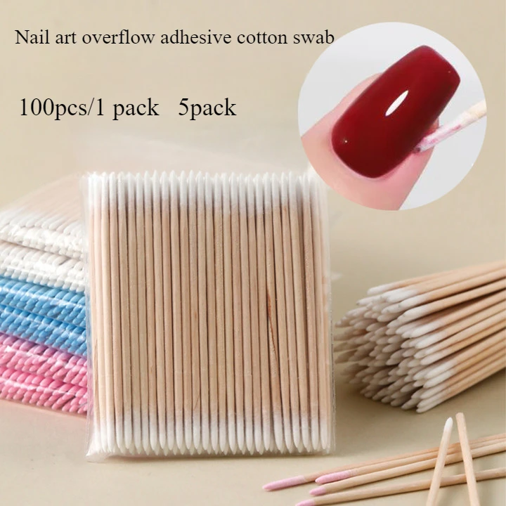 7mm double headed Nails Wood Cotton Swab Clean Sticks Bud Wooden Cotton Head Detail Corrector Nail Polish Remover Art Tool