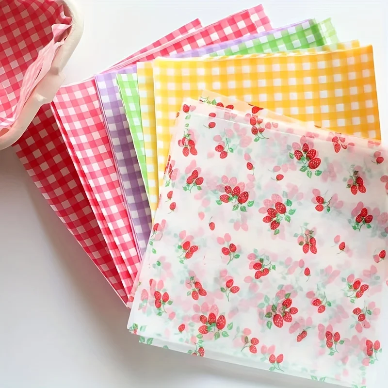 100 sheets , Plaid Pattern Wax Paper Sheets (7.09''x7.09''), Grease Resistant Food Wrapping Paper, Disposable Food Wrappers