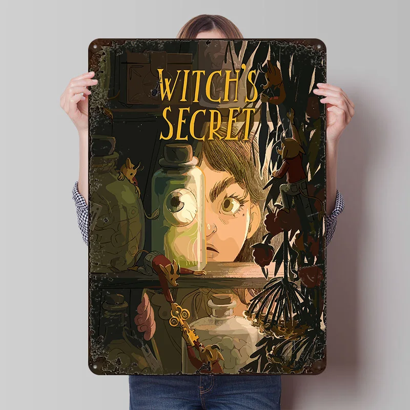 Witch's Secret Pixel Art Printed Poster Customized Retro Wall Art Vintage Metal Tin Signs for Gamer Room Decoration At Home Cozy