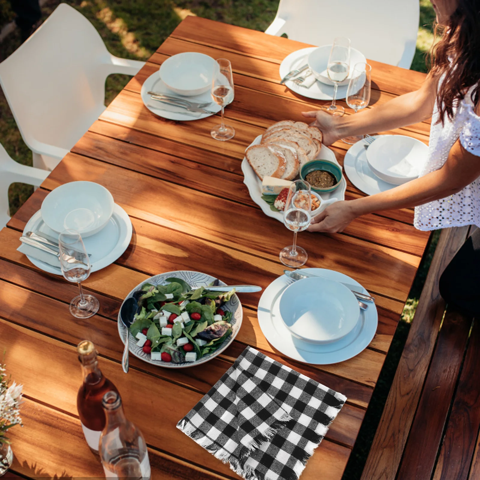 

4Pcs Black White Plaid Cotton Napkins Gingham Check Soft Washable Reusable for Thanksgiving Dinner Beach Party Rustic Dining