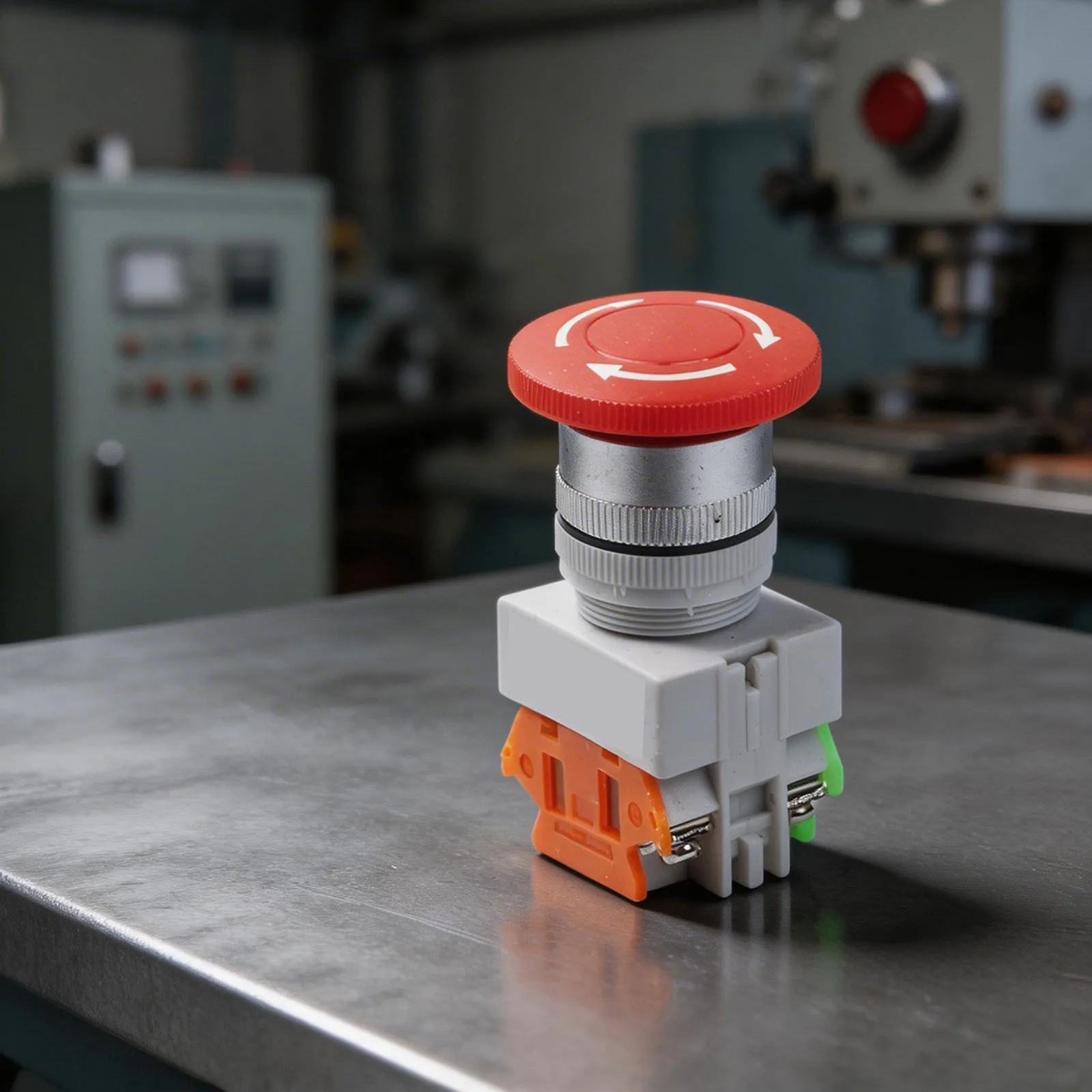 Red Mushroom Cap Exigent Stop Switch Metal And Plastic Self-locking Type Self Locking Push Button Max Depth 2.8 Inches