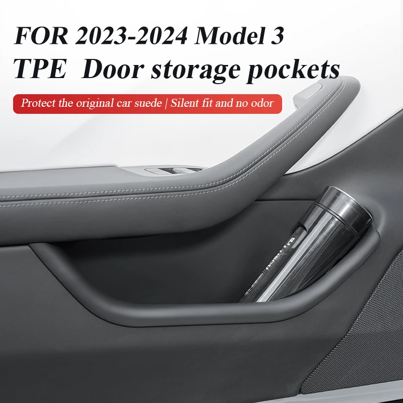 for tesla model 3 highland 2024 Car Door Side Storage Box 4PCS TPE Door Storage Organizer Tidying Can Interior Accessories