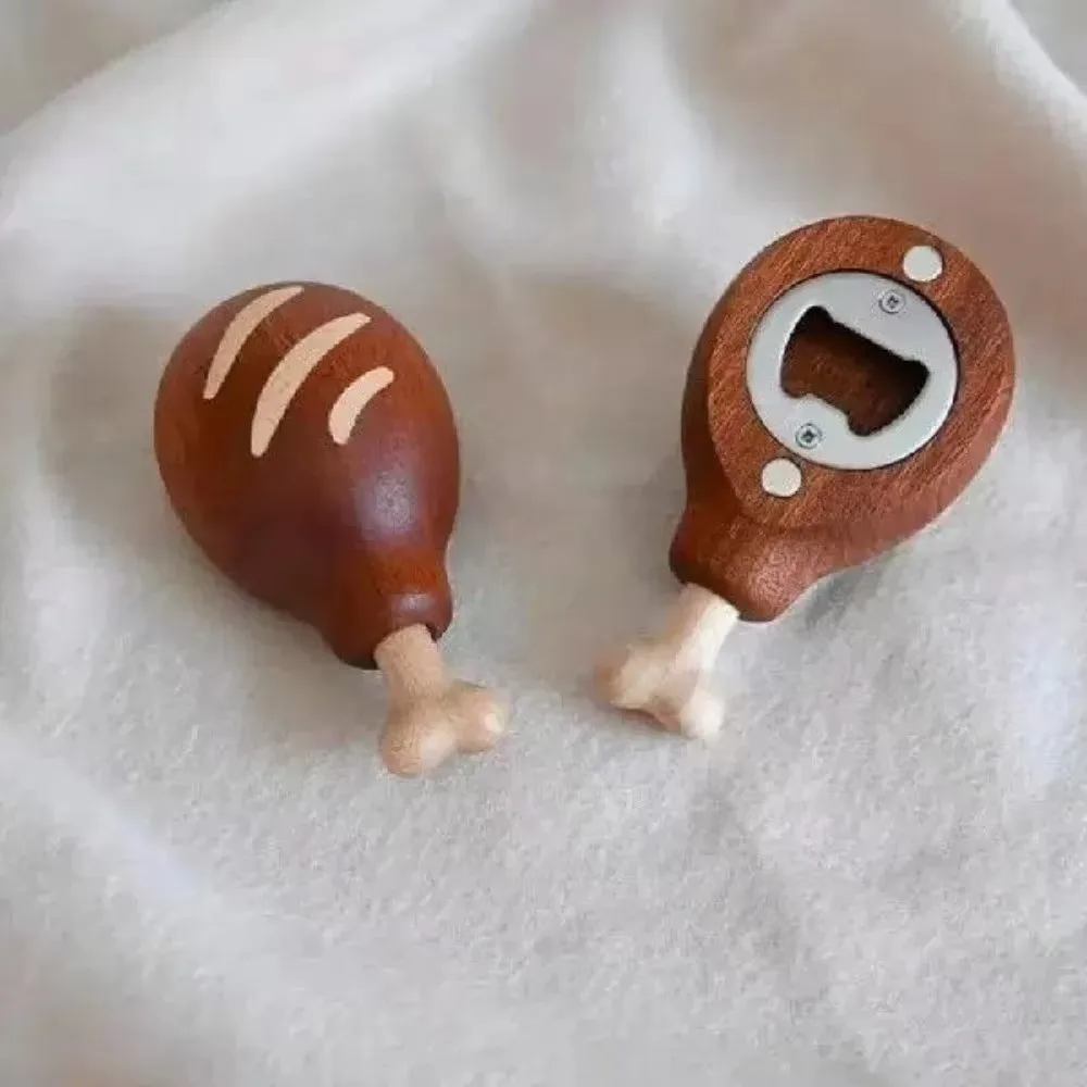 Hähnchenschenkelförmiger Bieröffner aus Massivholz, magnetischer, müheloser Weinöffner, tragbarer Kühlschrankmagnet für Kühlschränke