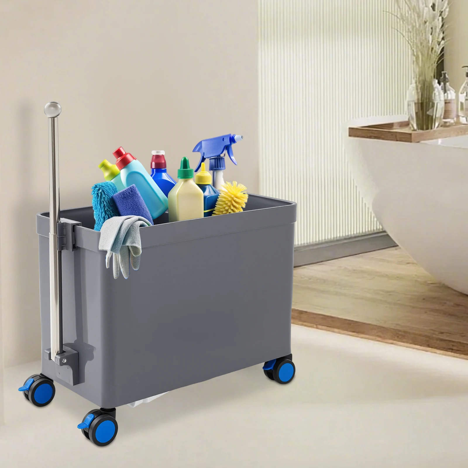 

Большая хозяйственная мойка-таз для швабр с выдвижной ручкой, из полипропилена и нержавеющей стали, для мытья швабр и использования в гараже