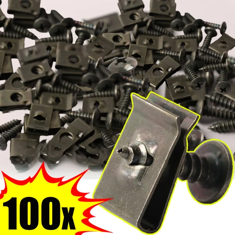 100Pcs Mixed Metal Screws Fastener Clips M5 Self-tapping Screws Car Retainer Clips Screws for Car Motor Scooter ATV Moped E-bike